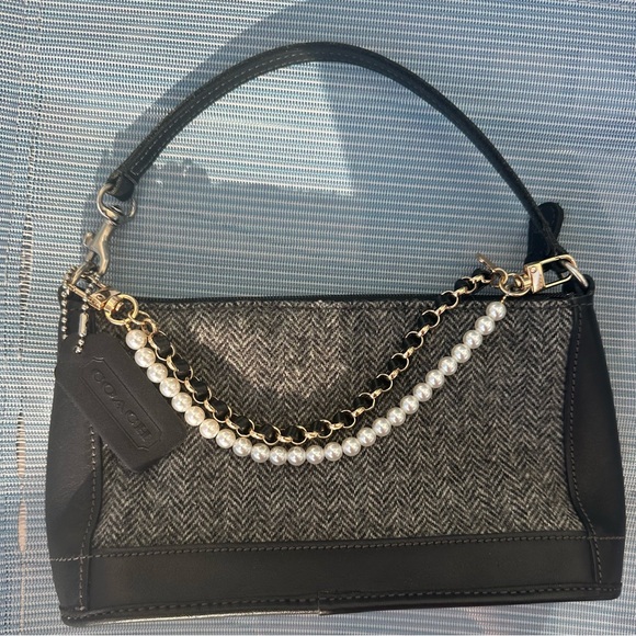 Coach Black and Gray Herringbone Mini Shoulder Bag - Picture 1 of 15